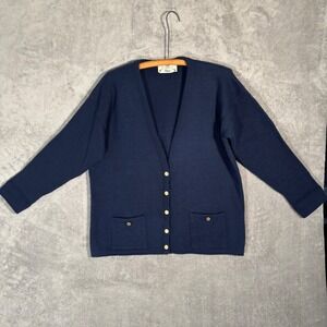 Vintage Orvis Navy Blue V-Neck Cardigan Sweater Gold Buttons Made in USA Mens L